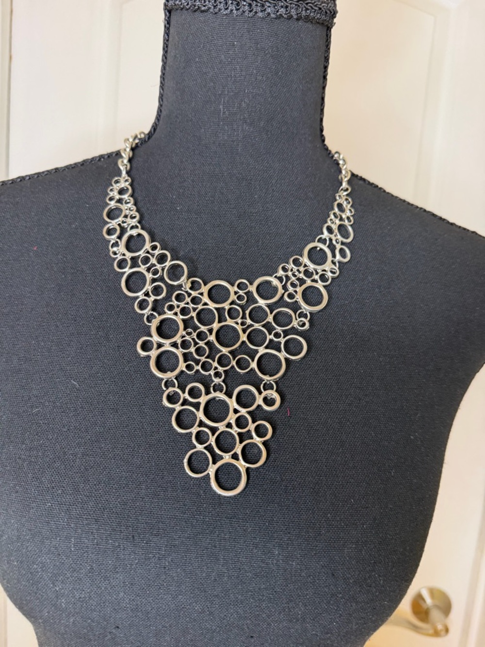 Statement Silver Bubble Circle Bib Necklace - Women Jewelry